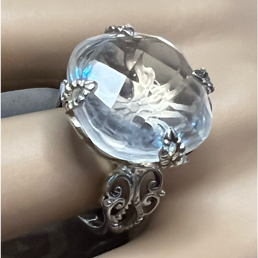 RARE Silpada Clear Faceted Crystal Scroll Cocktail Ring Sterling Silver 925 Sz 8